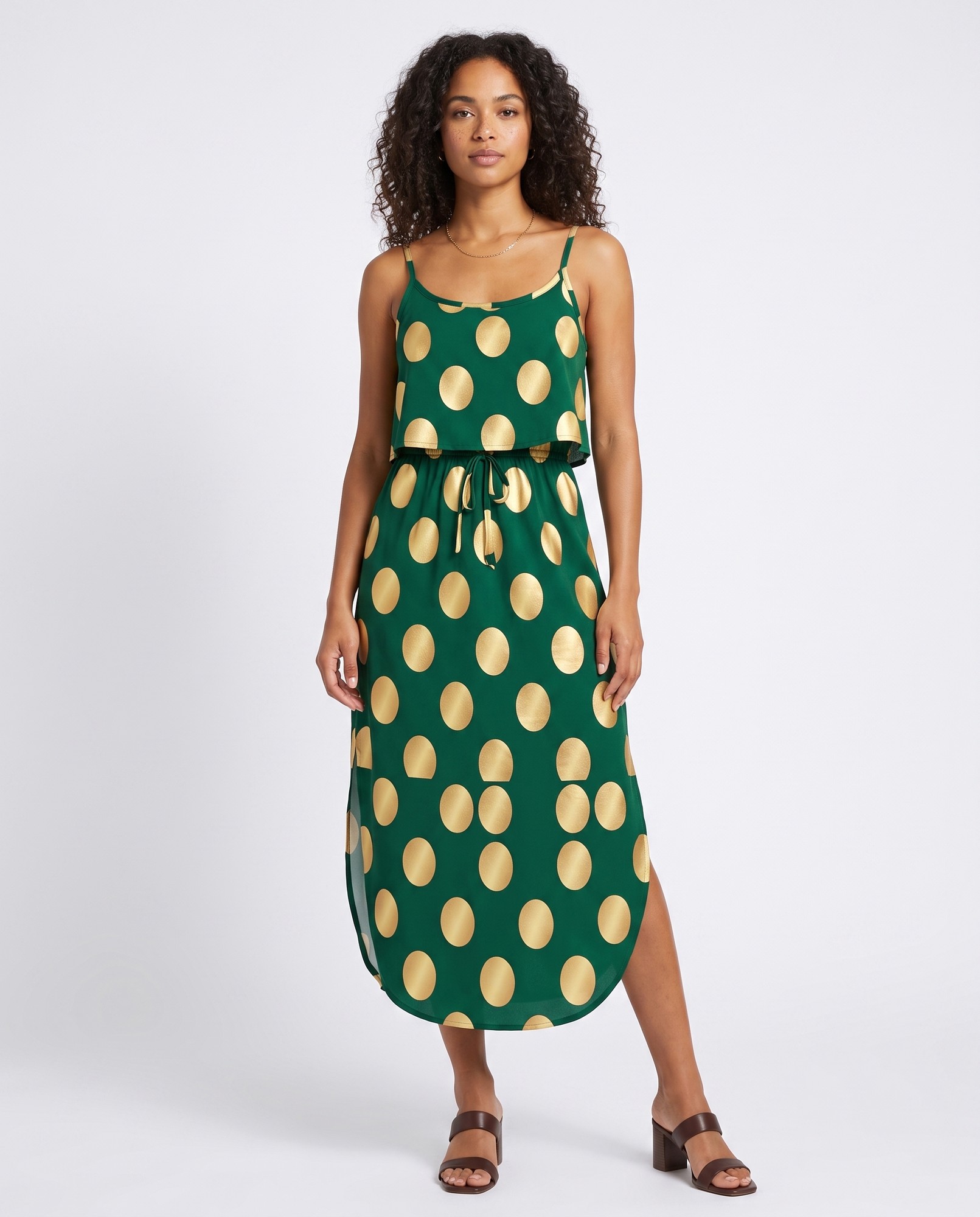 Gilded Gold Dot Art Deco Spaghetti Strap Gown