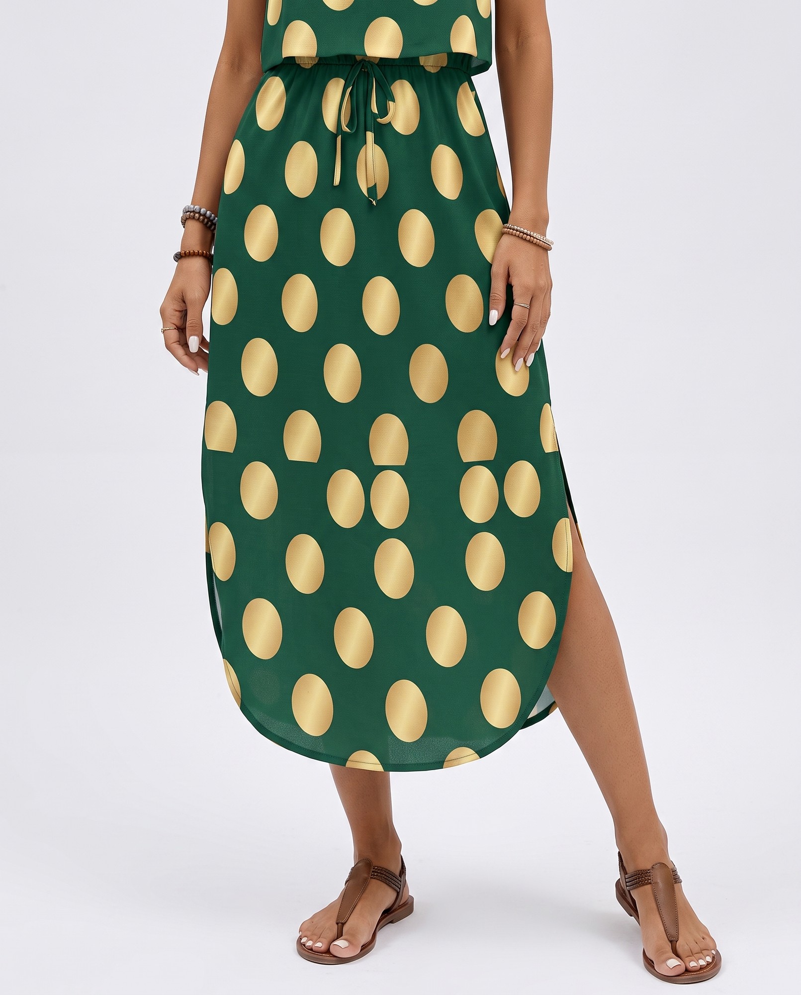 Gilded Gold Dot Art Deco Spaghetti Strap Gown — view 3