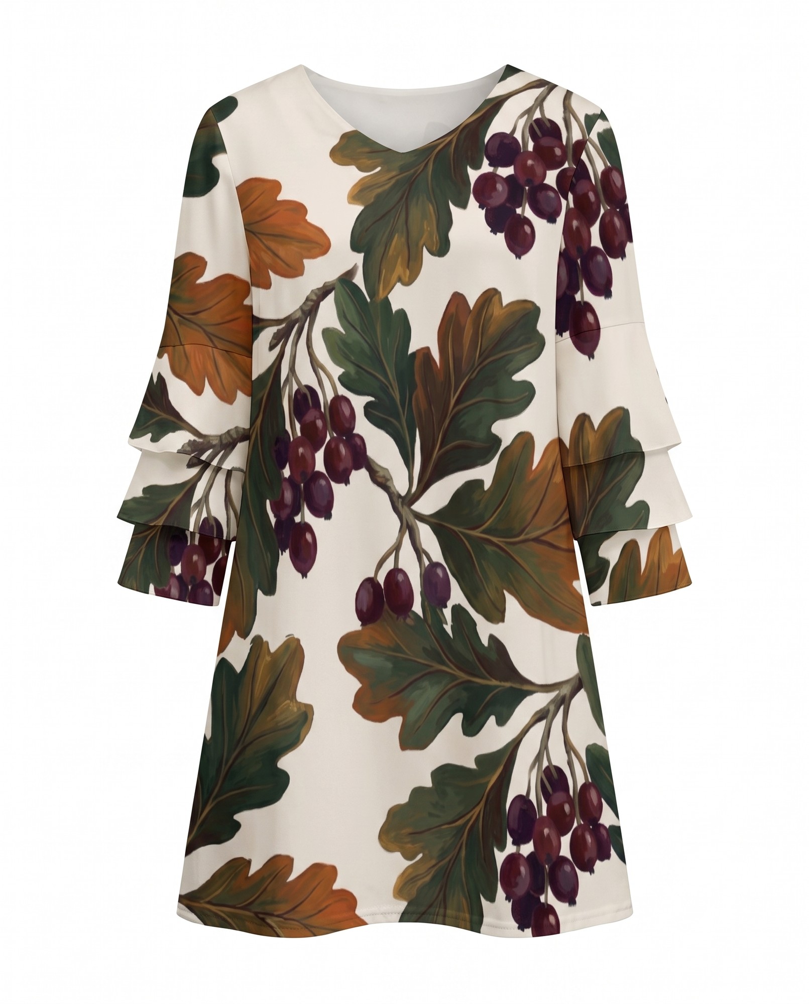 Painterly Oak Leaf Berry Flutter Sleeve — view 5