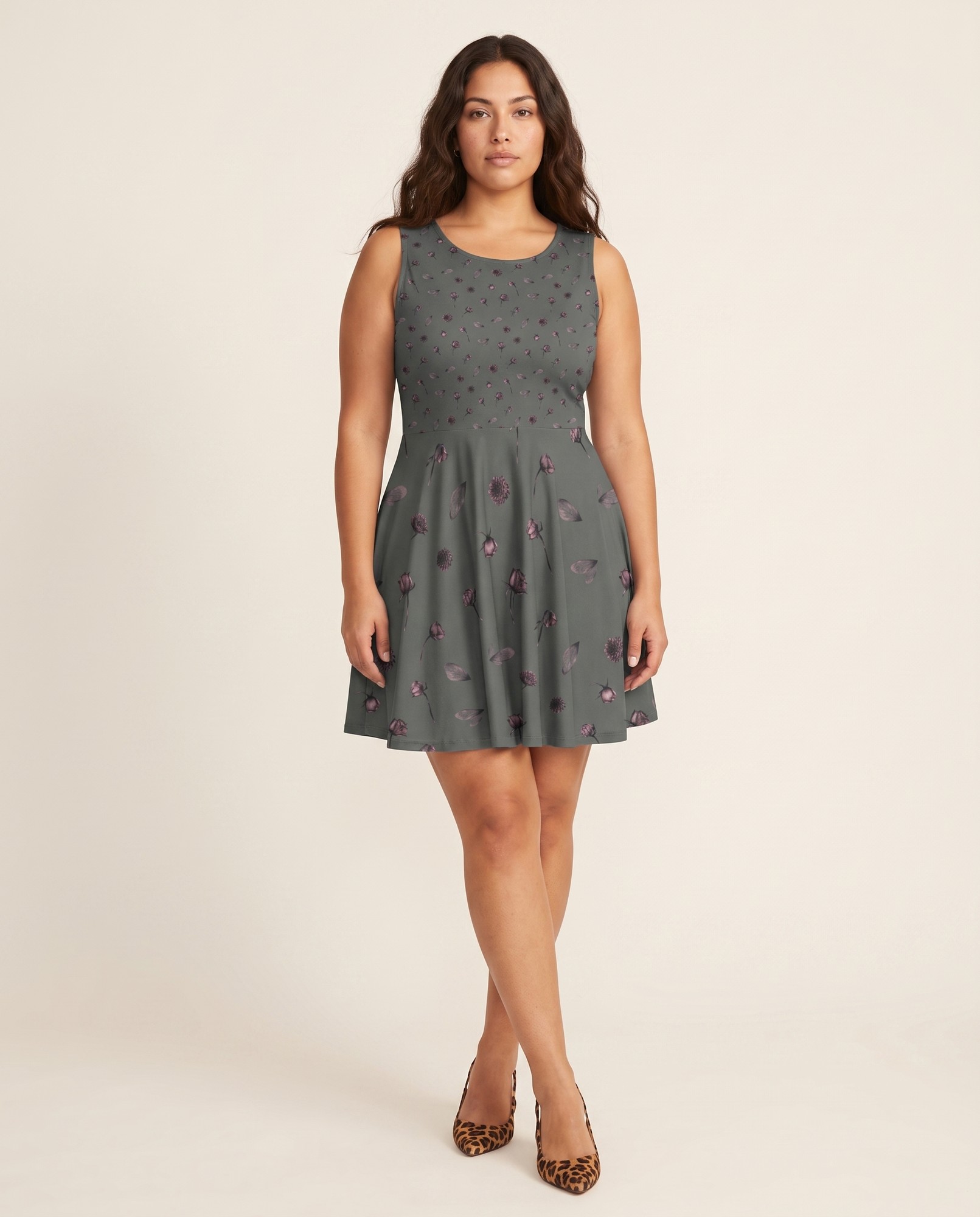 Charcoal Gothic Rose Fit-and-Flare