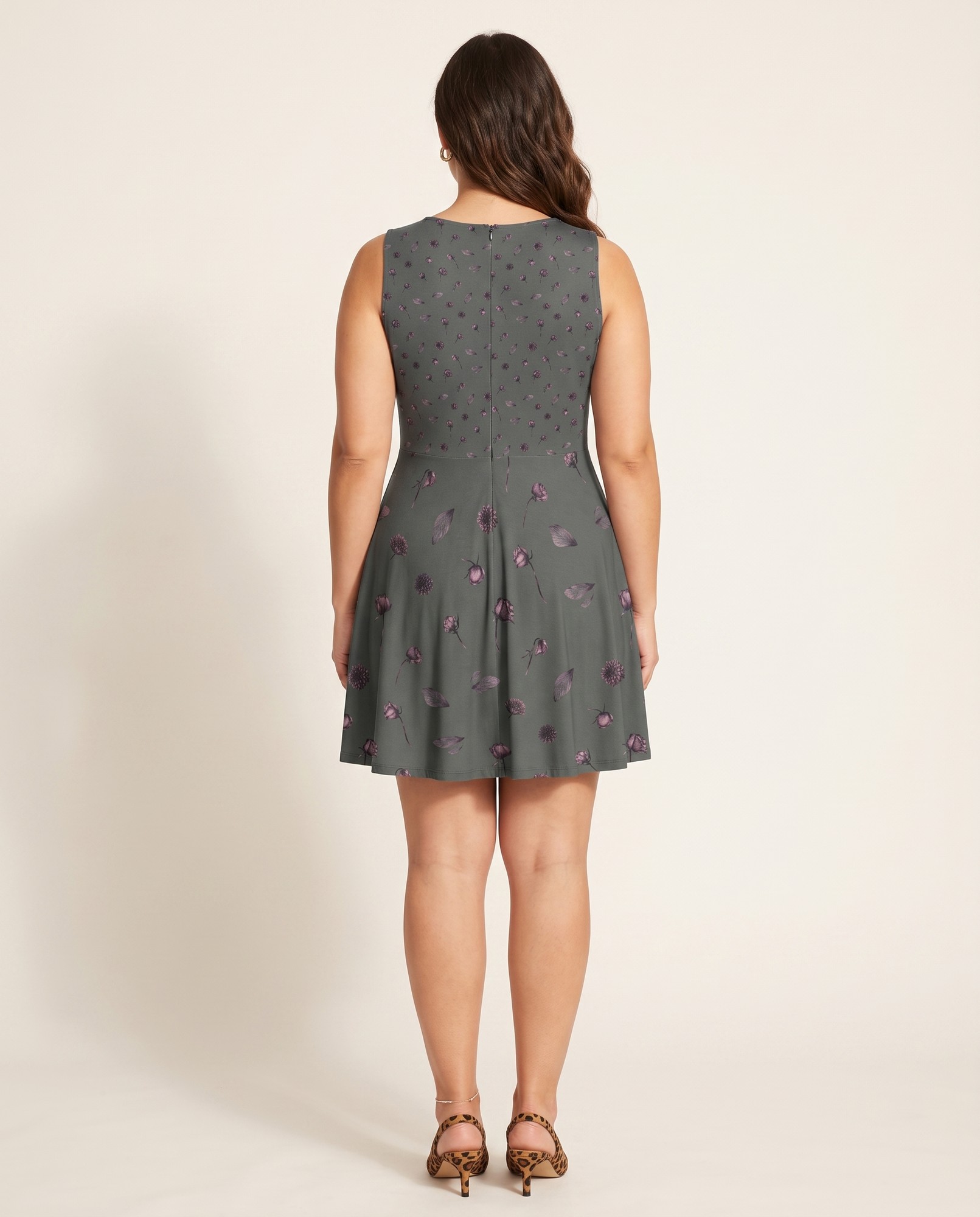 Charcoal Gothic Rose Fit-and-Flare — view 4