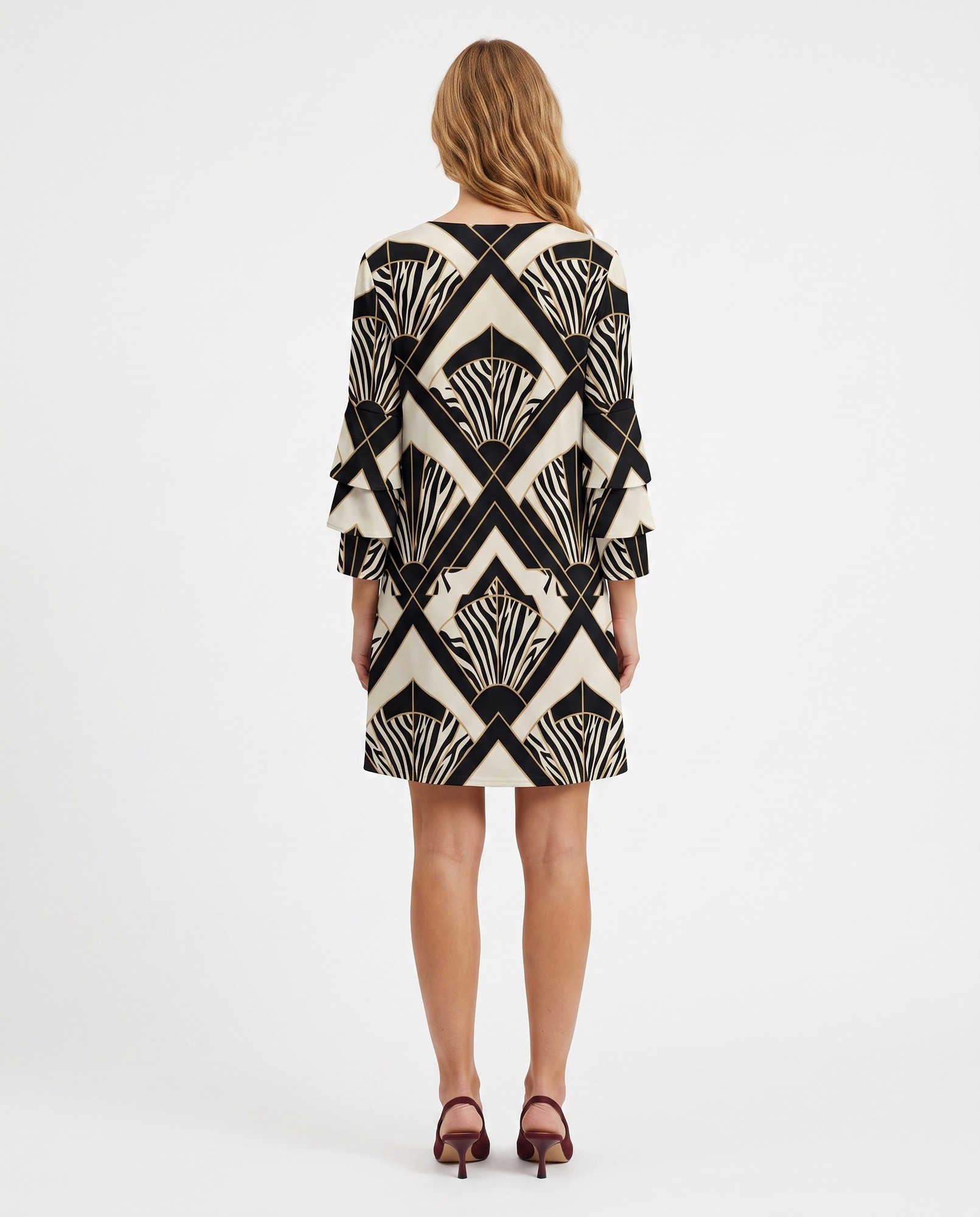 Black Ivory Gold Geometric Flutter Sleeve — view 4