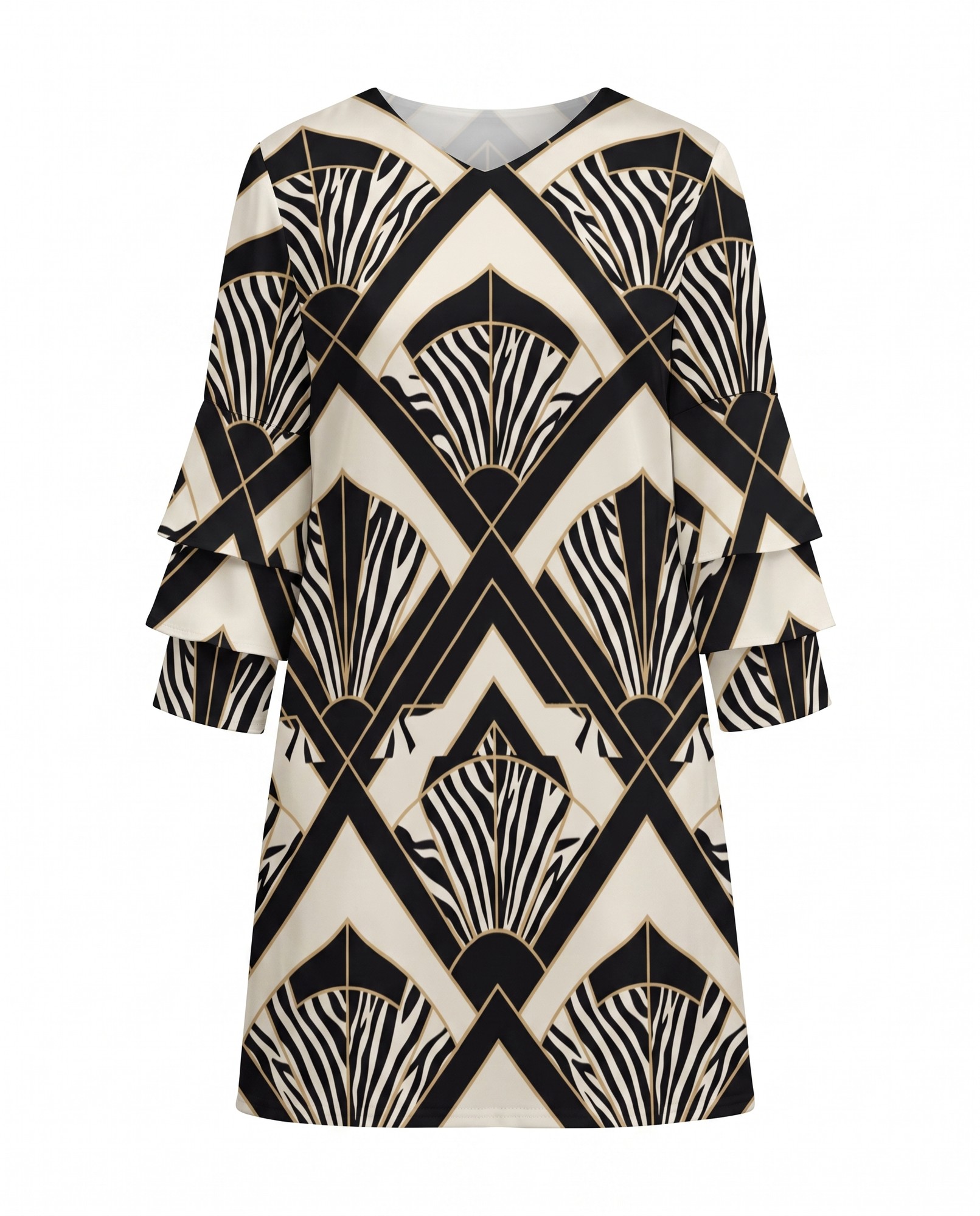 Black Ivory Gold Geometric Flutter Sleeve — view 5