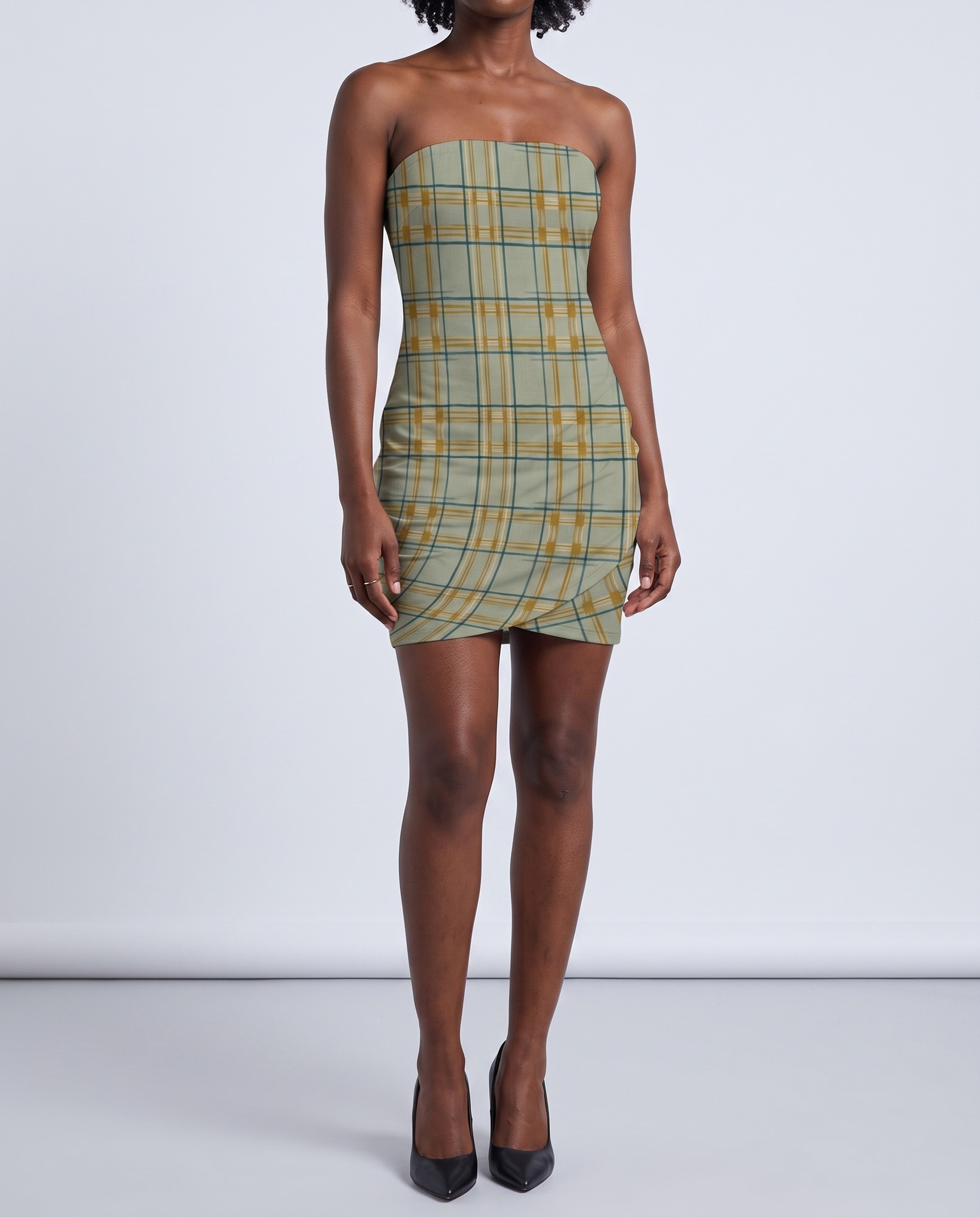 Golden Teal Woven Check Strapless — view 3