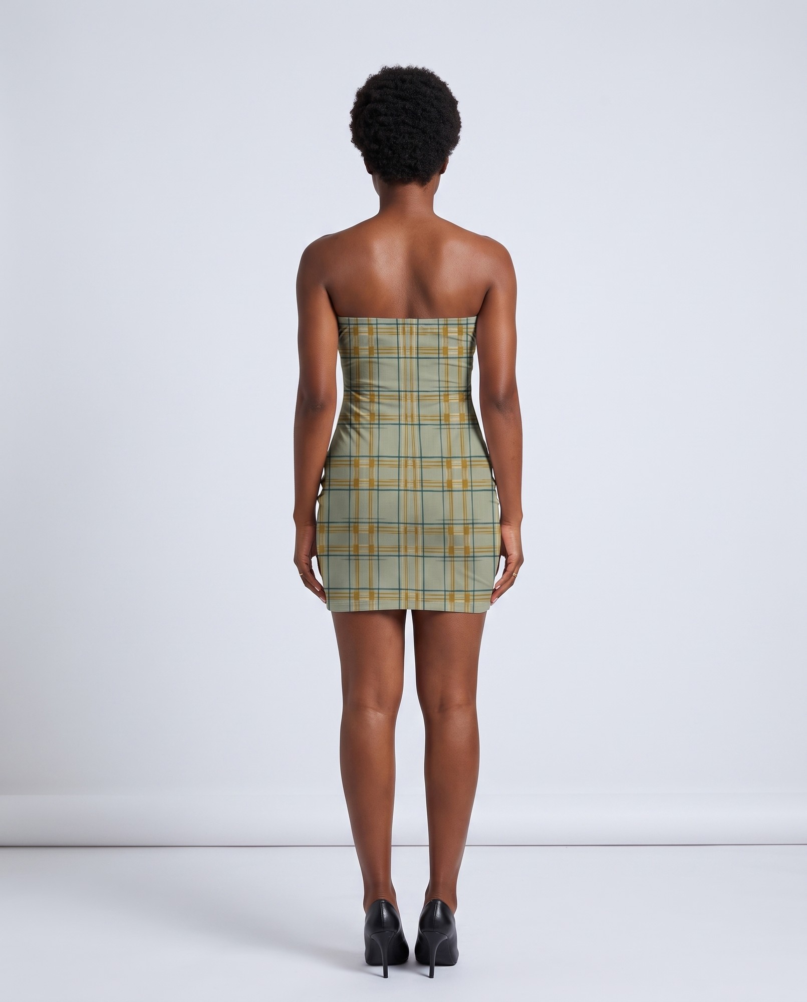 Golden Teal Woven Check Strapless — view 4