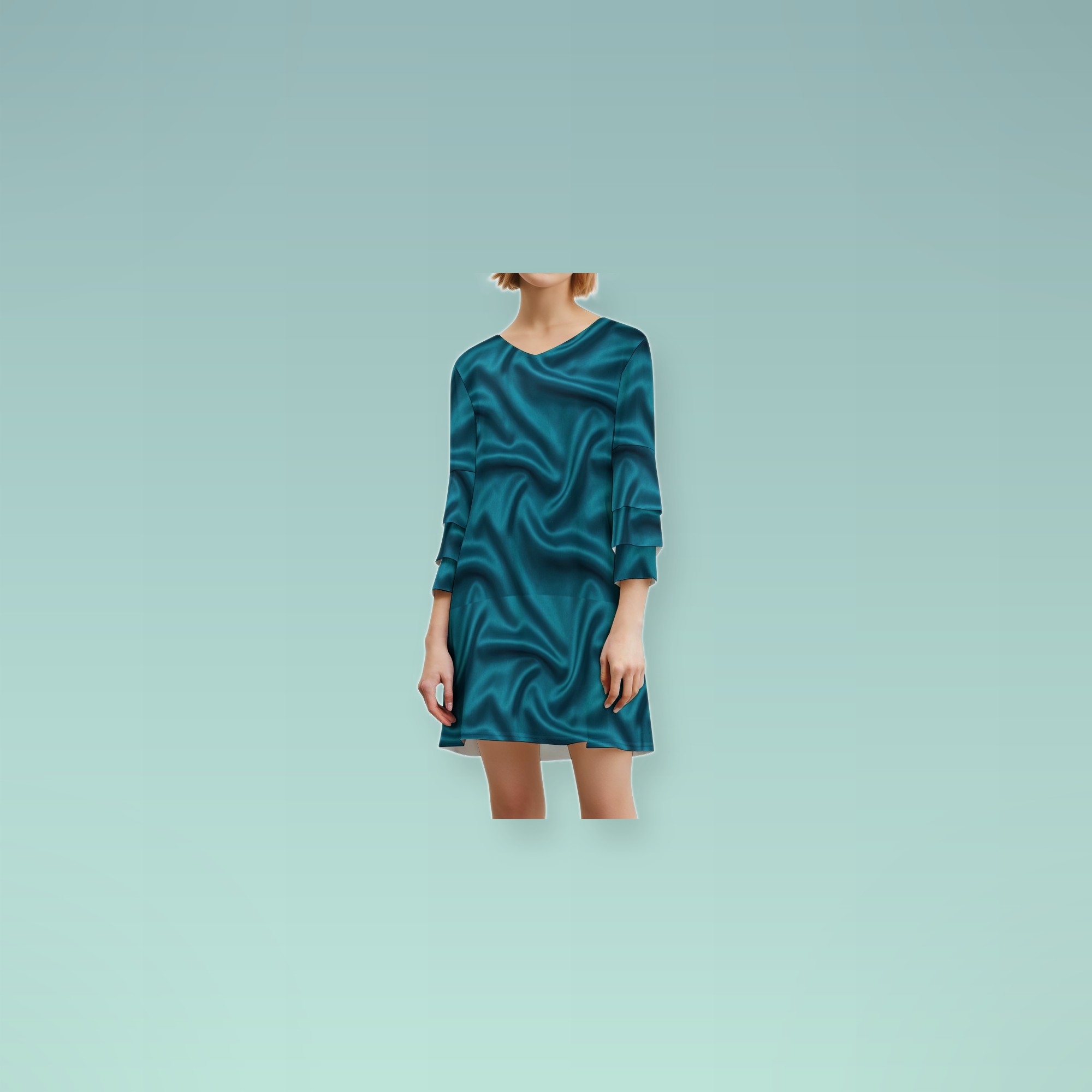 Deep Turquoise Satin Sheen Resort Wear — view 3